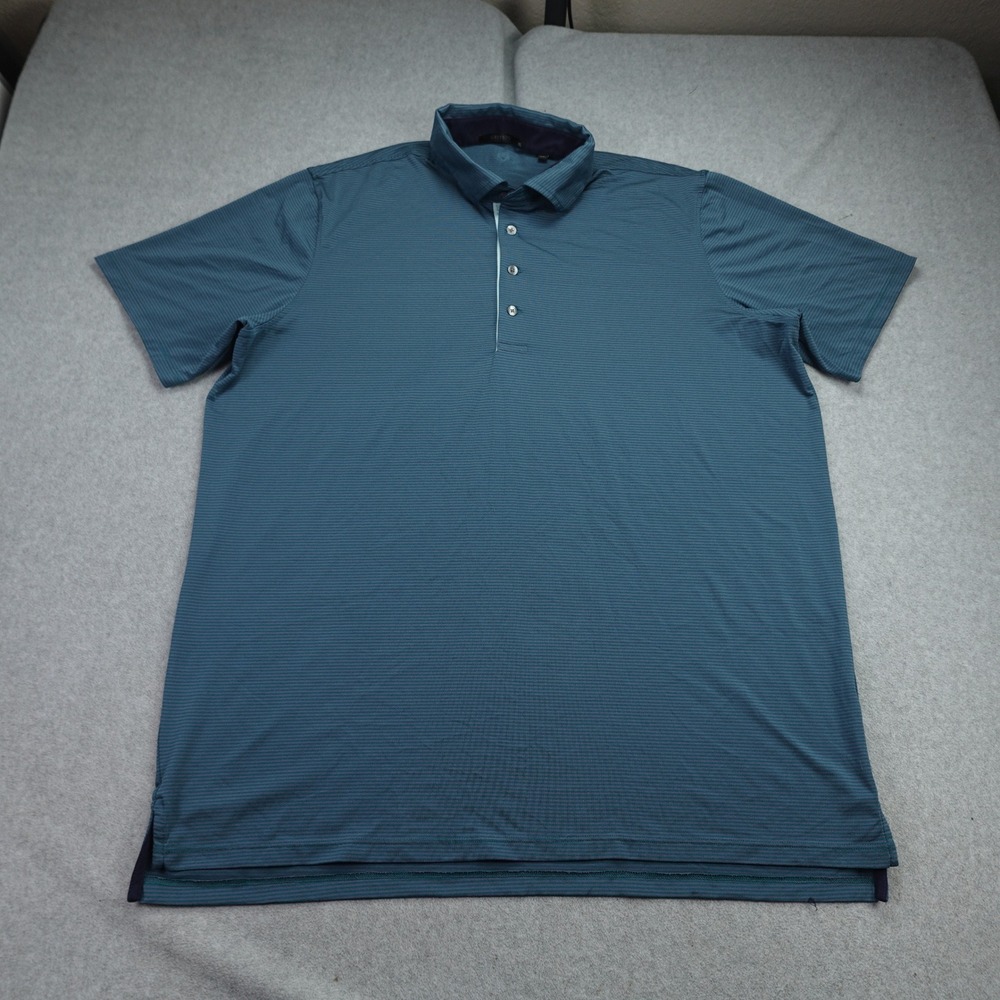 Greyson‎ Polo Shirt Mens XL Blue Purple Striped Short Sleeve Wolf Golf Stretch